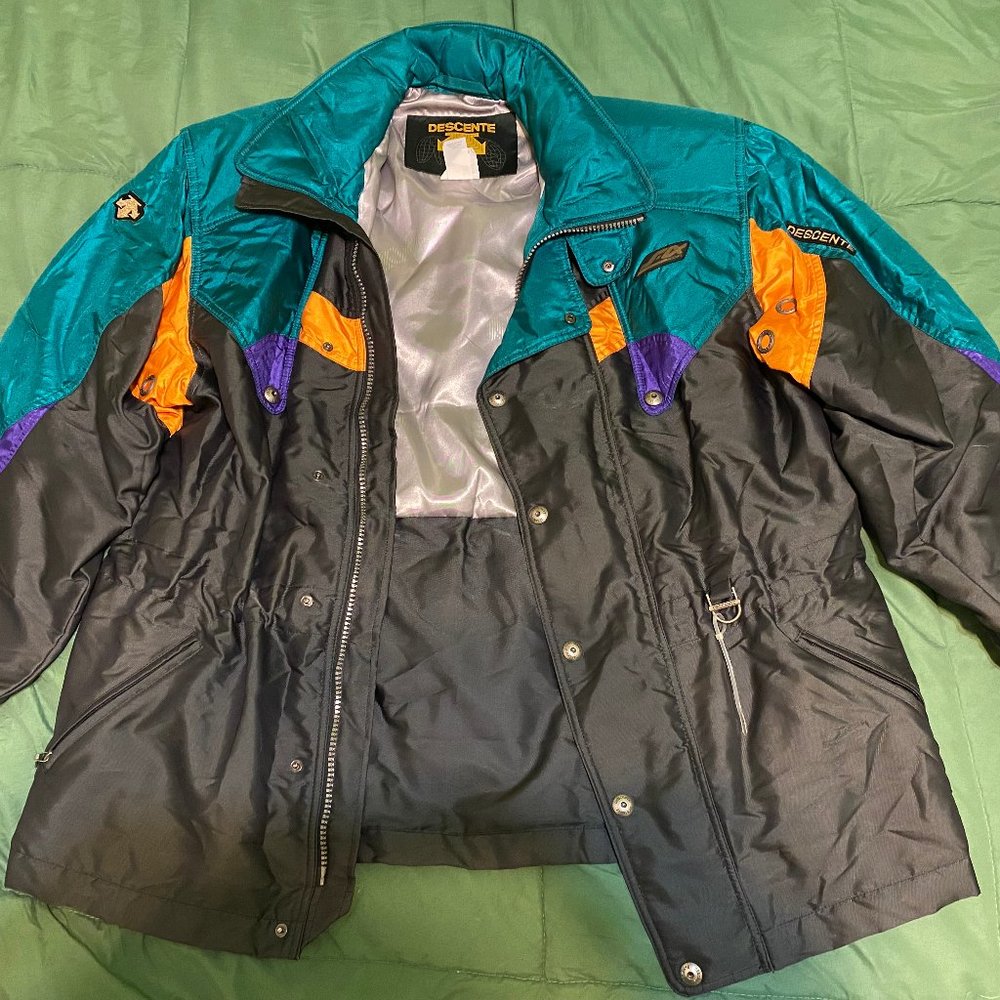Vintage Descente Ski Jacket Coat Mens Size Large Teil Black Purple & Orange